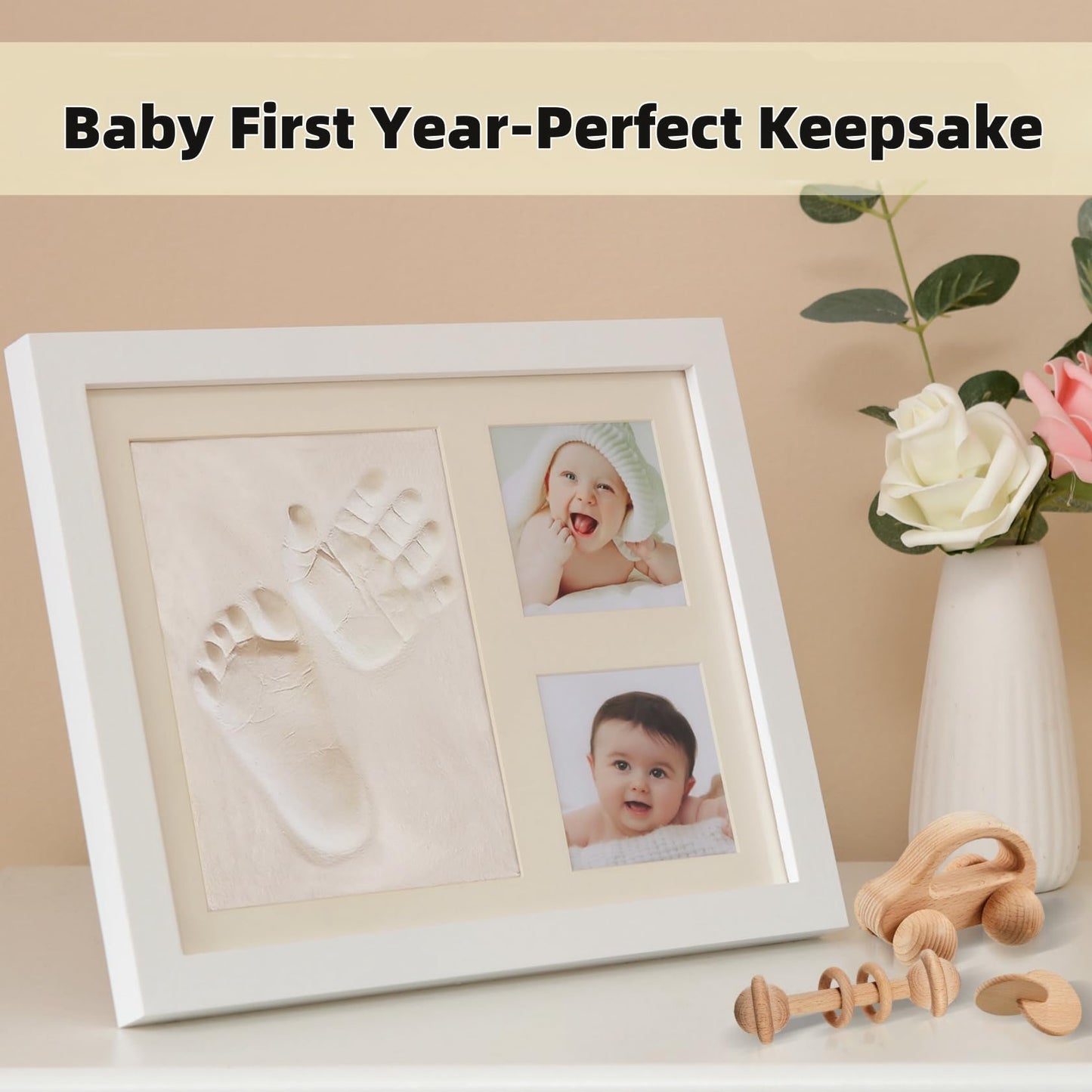 PewinGo Footprint & Handprint Clay Kit, Baby Photo Frame Kit for Newborn Baby Girls and Boys, Baby Shower Gifts,Baby Registry, New Parents Gift, Perfect Baby Memory and Nursery Room Decoration-WHITE
