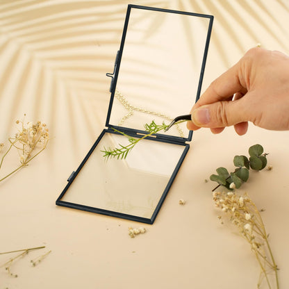 FOCHIER F 5 Pcs Pressed Flower Frames with Tweezers, Wall Hanging Tabletop Display Double Glass Frames with Metal Chain for Pressed Dried Flowers Plants, Horizontal and Vertical Picture Frame, Black