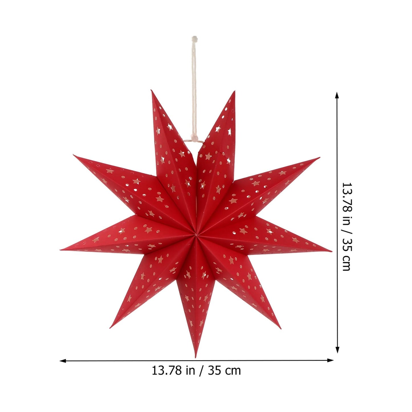 3Pcs Paper Star Lantern Lampshade 9 Pointed Star Hanging Decorations for Christmas New Year Wedding Party Holiday Birthday, Red