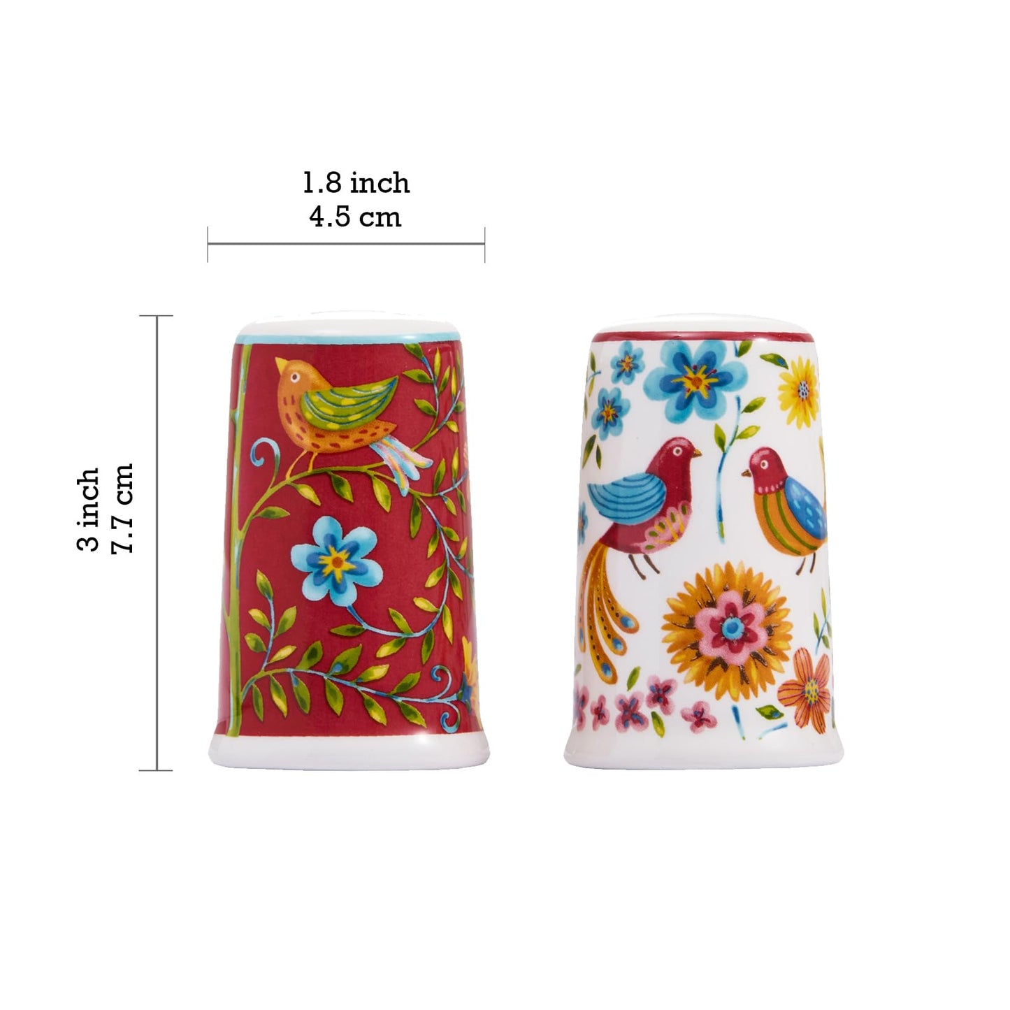 Bico Red Spring Bird Ceramic Salt & Pepper Shaker Set, for Kitchen or Decor, Dishwasher Safe