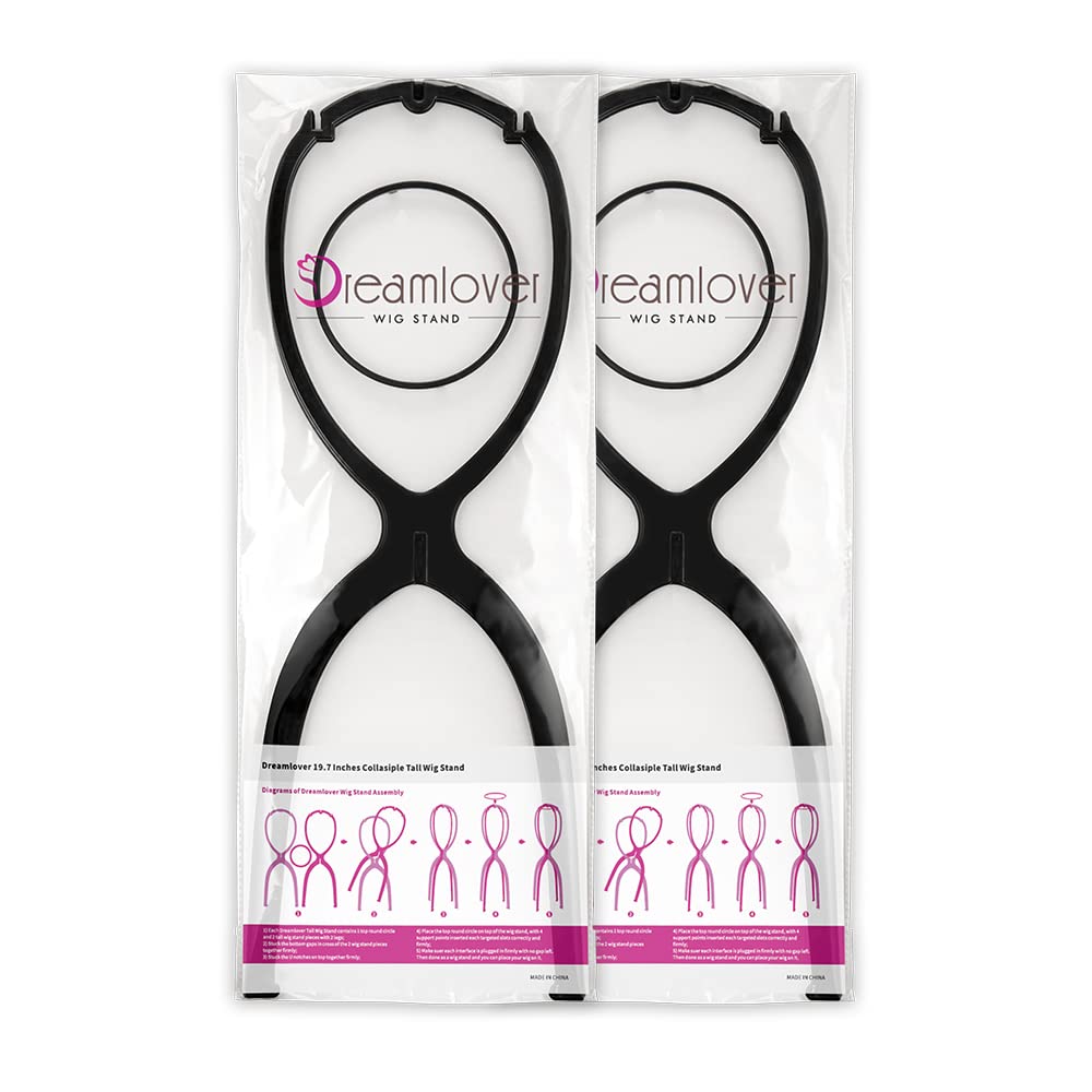 Dreamlover Wig Stands, Tall Wig Holder Stand Head for Women, Black, 2 Pack