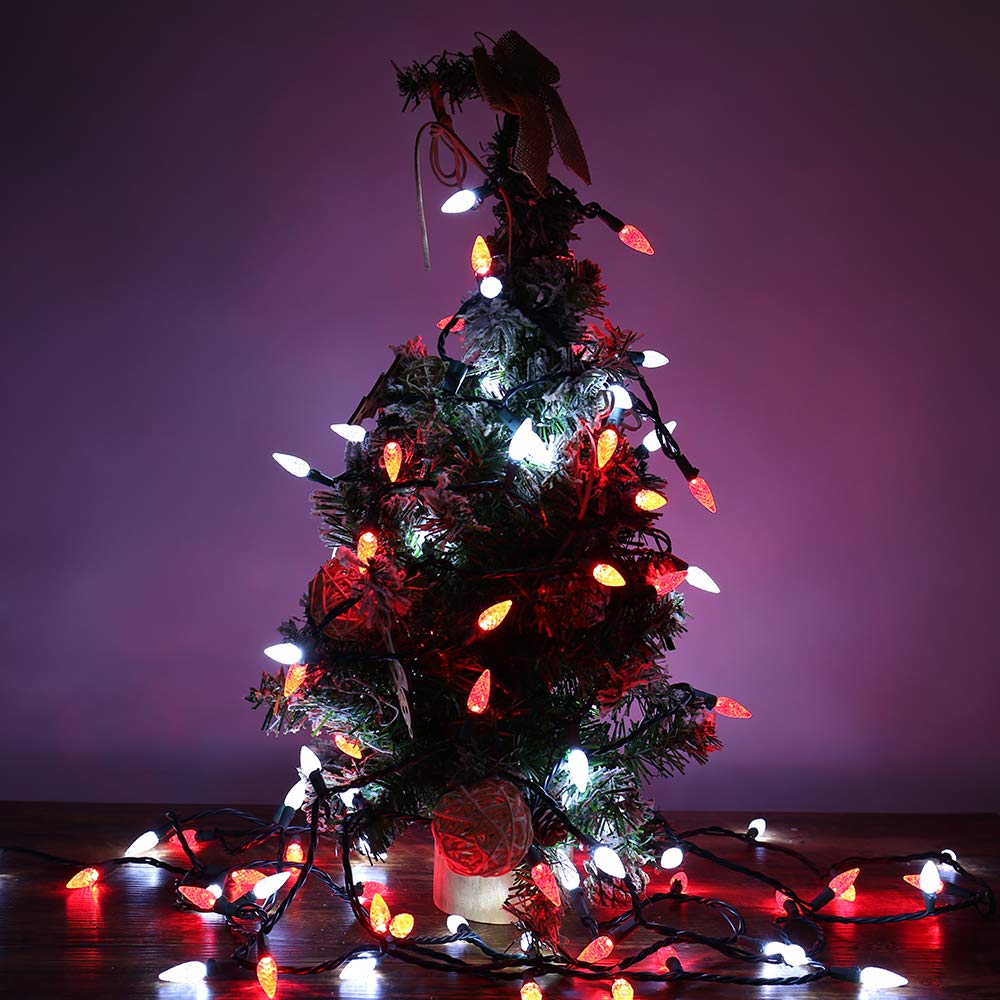 Brizled Red & White C5 Christmas Lights, 33ft 100 LED Christmas Tree Lights, Connectable 120V UL Certified Faceted Xmas Light Outdoor Indoor Xmas Lighting for Christmas Tree Party Roof Decoration