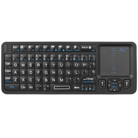 Rii Mini Wireless Keyboard with Trackpad, IR Remote, Small Keyboard for Home Entertainment, Smart TV, Mac, Laptop, Windows, Tablet, Projector (2.4G+Bluetooth, Rechargeable, Backlit)