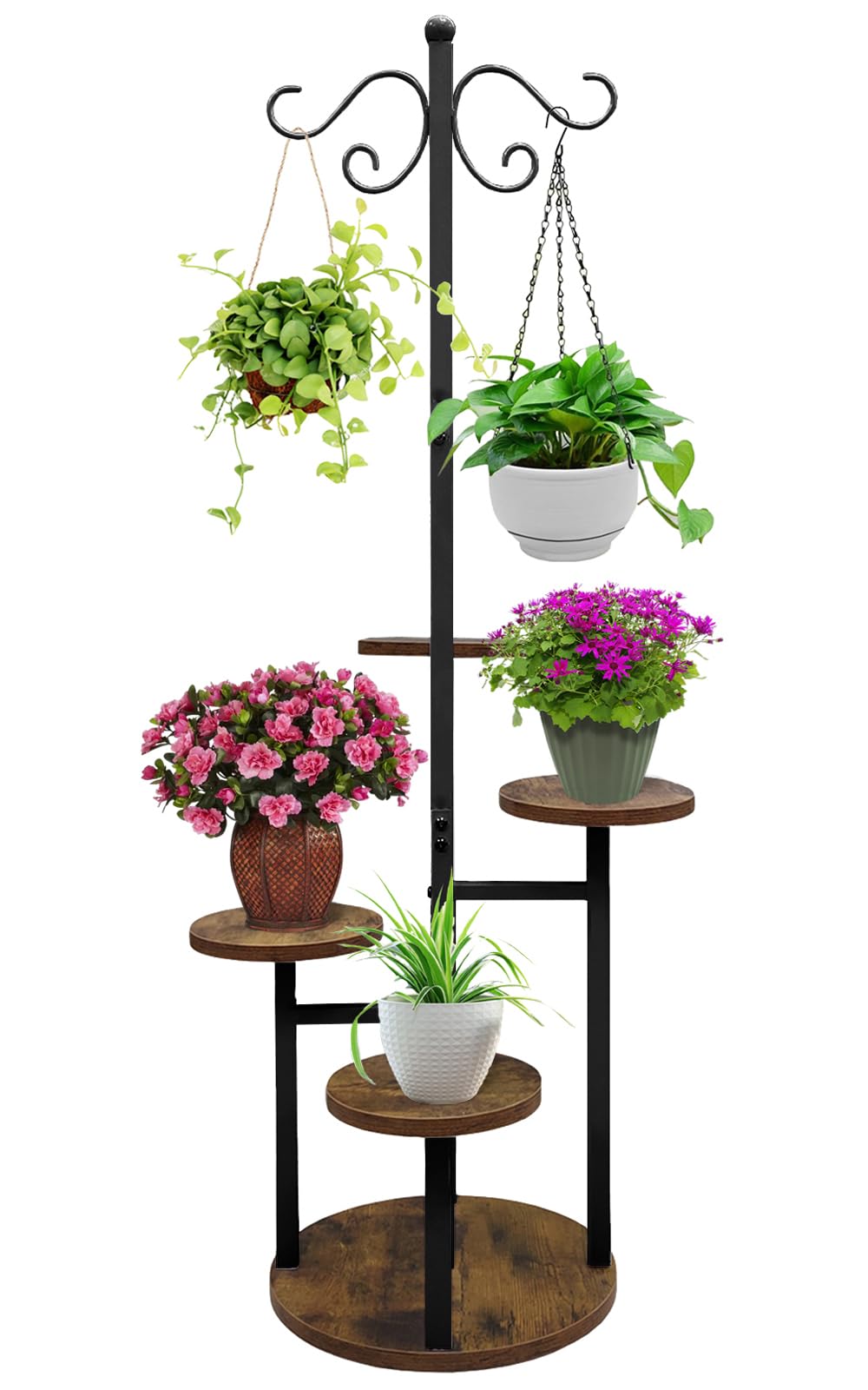 Plant Stand Indoor Outdoor, 4 Tier Hanging Plant Stands, Multiple Plant Display Rack Flower Pot Stand,61'' Tall Metal Plant Holder for Living Room Balcony Garden Patio Black