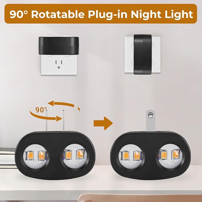 4-Pack LED Night Lights Plug into Wall, 5000K Daylight 100LM, Auto On/Off Light Sensor, Rotating Ambient Lighting for Bedroom, Hallway, Bathroom, Nursery, Kitchen Non Dimmable