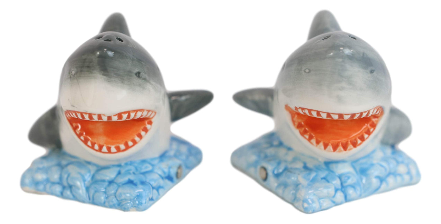 Ebros Nautical Marine Sea Predators Great White Sharks Magnetic Salt And Pepper Shakers Set Figurines Party Kitchen Tabletop Shark Jaws Collectible Decorative Accents