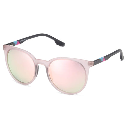 SOJOS Oversized Round Polarized Sports Sunglasses for Women Men, Ultralight TR90 Womens Mens Sport Sunglasses SJ2092, Matte Crystal Greyish Pink Frame/Pink Mirrored Lens