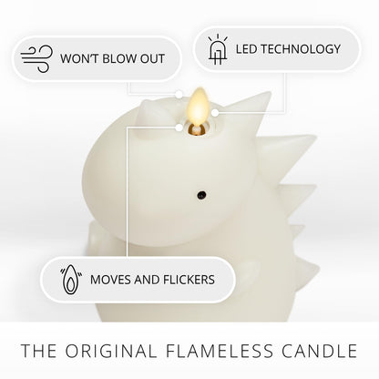 Luminara Flameless Dinosaur Figural Color Changing LED Candle, 5.7" x 6.7", Real Wax Moving Flame Battery Operated w/ 18 Button Remote, Unscented Safe