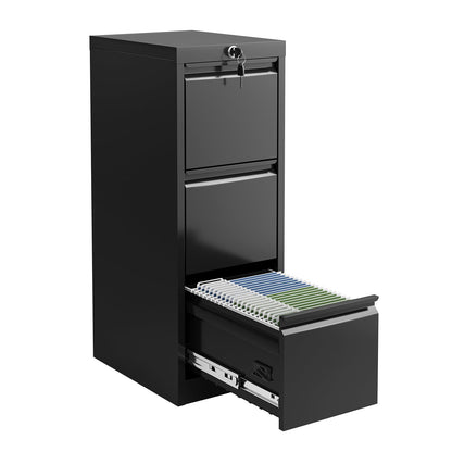 3-Drawer Locking Metal File Cabinet, Heavy-Duty Vertical Filing Cabinet with Anti-Tilt Security & Silent Slides, Fits Letter/Legal/A4/F4 Documents, Easy Assembly, Storage Organizer for Home Office