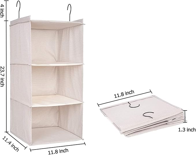 Hanging Closet Organizer, Easy Mount Foldable 3-Shelf Hanging Closet Wardrobe