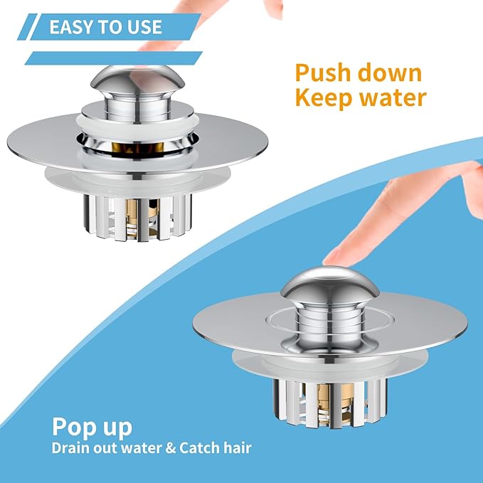 Universal Tub Stopper for Bathroom Sink & Bathtub Drain, 2-in-1 Pop Up Drain