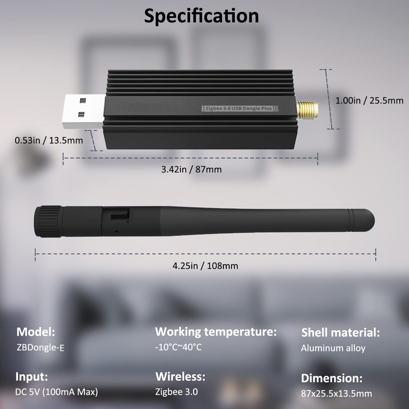 Zigbee 3.0 USB Dongle Plus-E Gateway,Universal Zigbee Gateway Adapter with Antenna,for Home Assistant,Open HAB,etc,Zigbee 3.0 USB ZBDongle-E,EFR32MG21