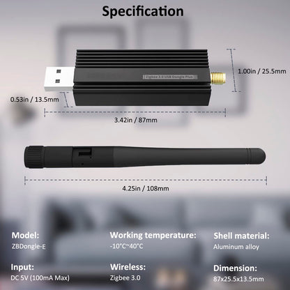 Zigbee 3.0 USB Dongle Plus-E Gateway,Universal Zigbee Gateway Adapter with Antenna,for Home Assistant,Open HAB,etc,Zigbee 3.0 USB ZBDongle-E,EFR32MG21