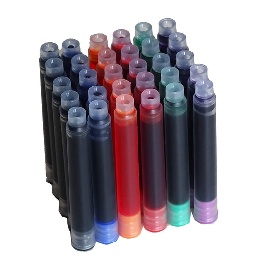 30 PCS Jinhao Fountain Pen Ink Cartridges Refill 6 Colors Set, Black, Blue, Apple Green, Purple, Red and Orange International Standard Size 2.6mm Bore Diameter