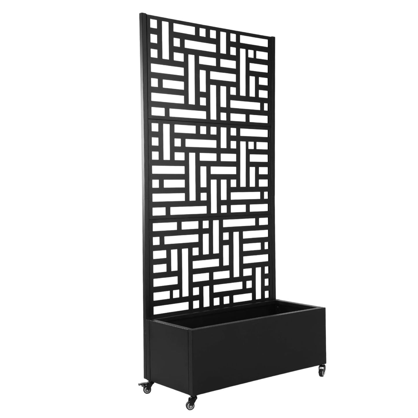 70.87x35.43x15.75 Inch Metal Planter Box with Trellis and Wheels Raised Garden Bed with Drainage Holes Privacy Planters Suitable for Climbing Plants and Vegetables (02)