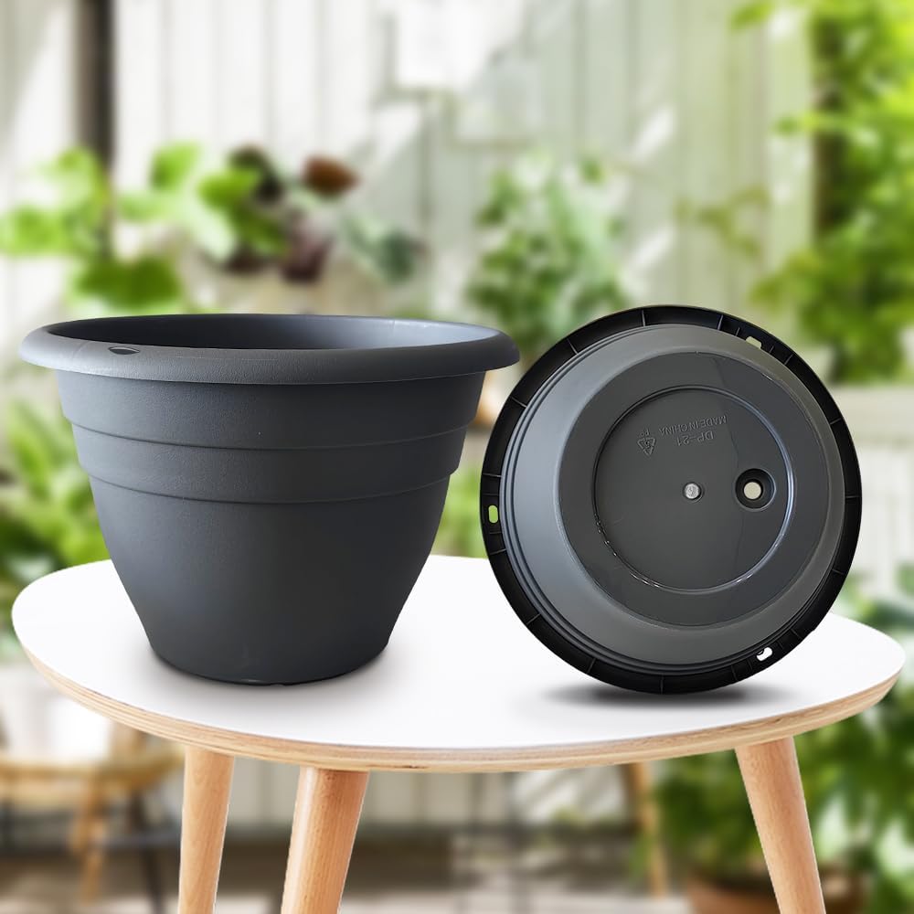 RooTrimmer 5 Pack 10 Inch Plant Pots for Indoor Outdoor,Plastic Floor Planters with Drainage Holes,Lightweight Flower Pots for Home,Patio & Garden(Grey)