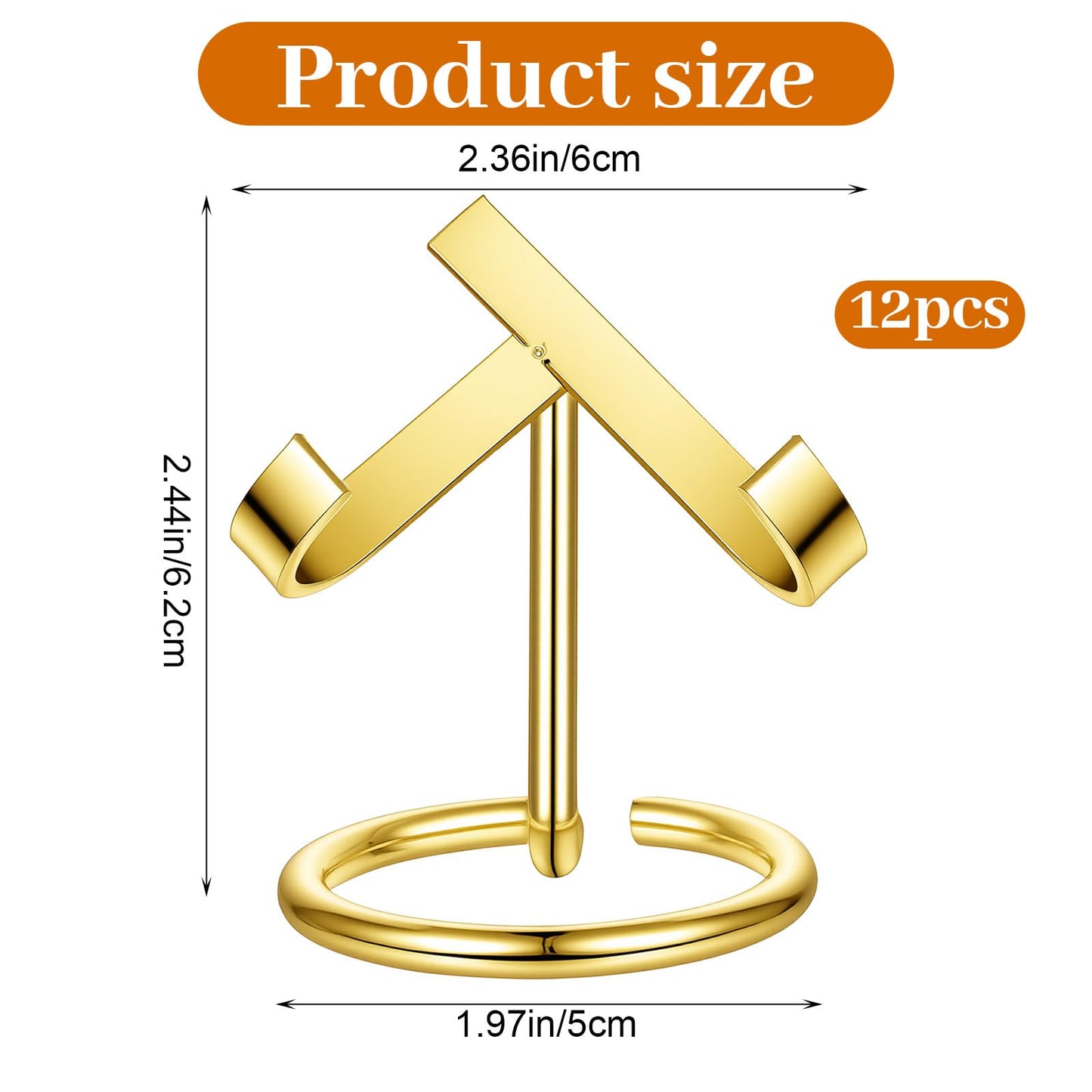 Leooomap 12 Pcs Gold Metal Crystal Holder Display Stand for Gemstones, Minerals, Agate Slabs, Fossils, Rocks & Specimens - Elegant Easel for Home Decor, Collection Showcase (2.44 x 2.36 x 1.97 Inch)