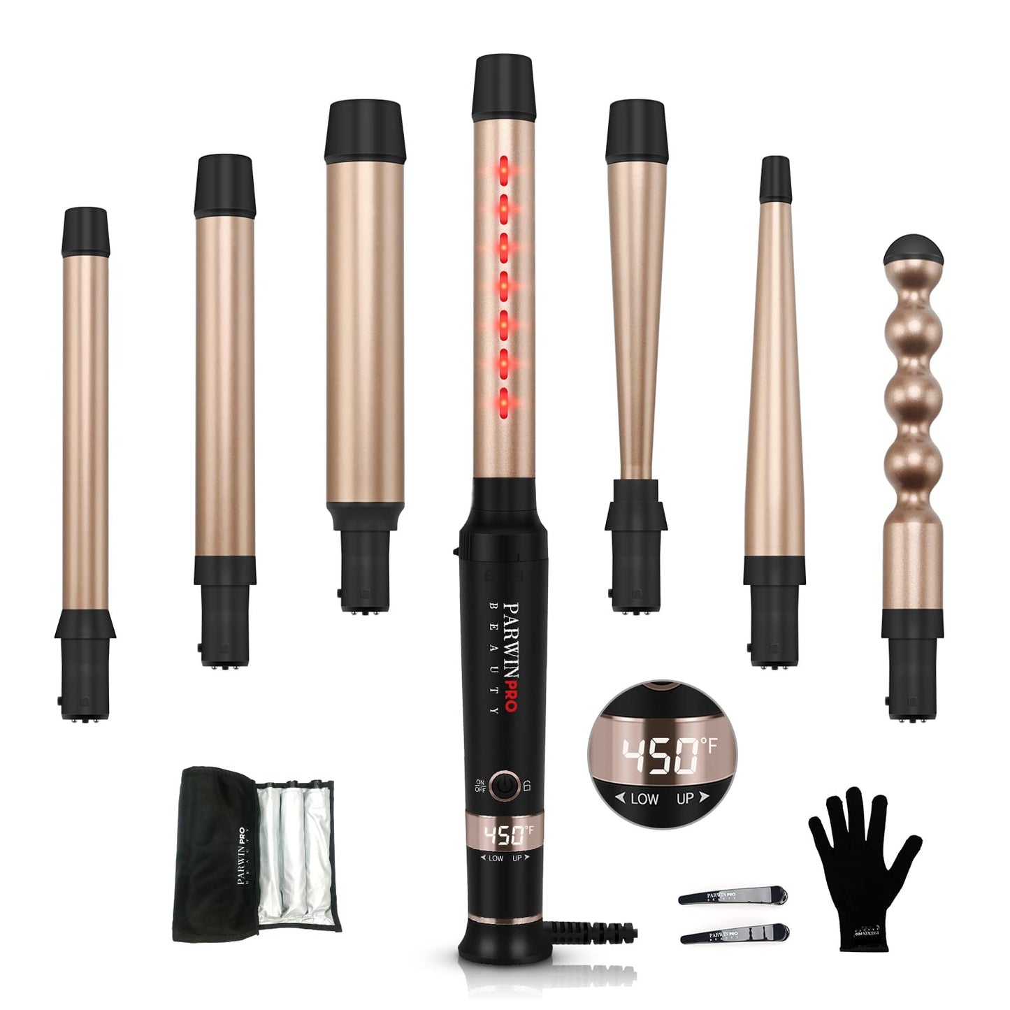 Infrared 8 in 1 Curling Iron Set with 8 Ceramic Barrels Interchangeable, Hair Curler Wand for Long Hair, Professional Curling Wand Set with LED Temperature Control, Glove and 2 Hair Clips