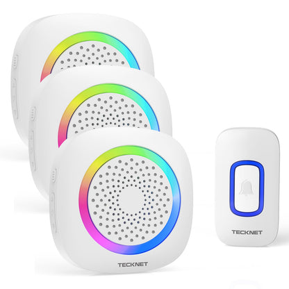 TECKNET Plug-in Wireless Doorbell with RGB Lighting & 1300 Feet Range,IP66 Waterproof Doorbell for Home/Classroom/Office/Business,60 Chimes,5-Level Volume,4.5-Year Battery Life(White)