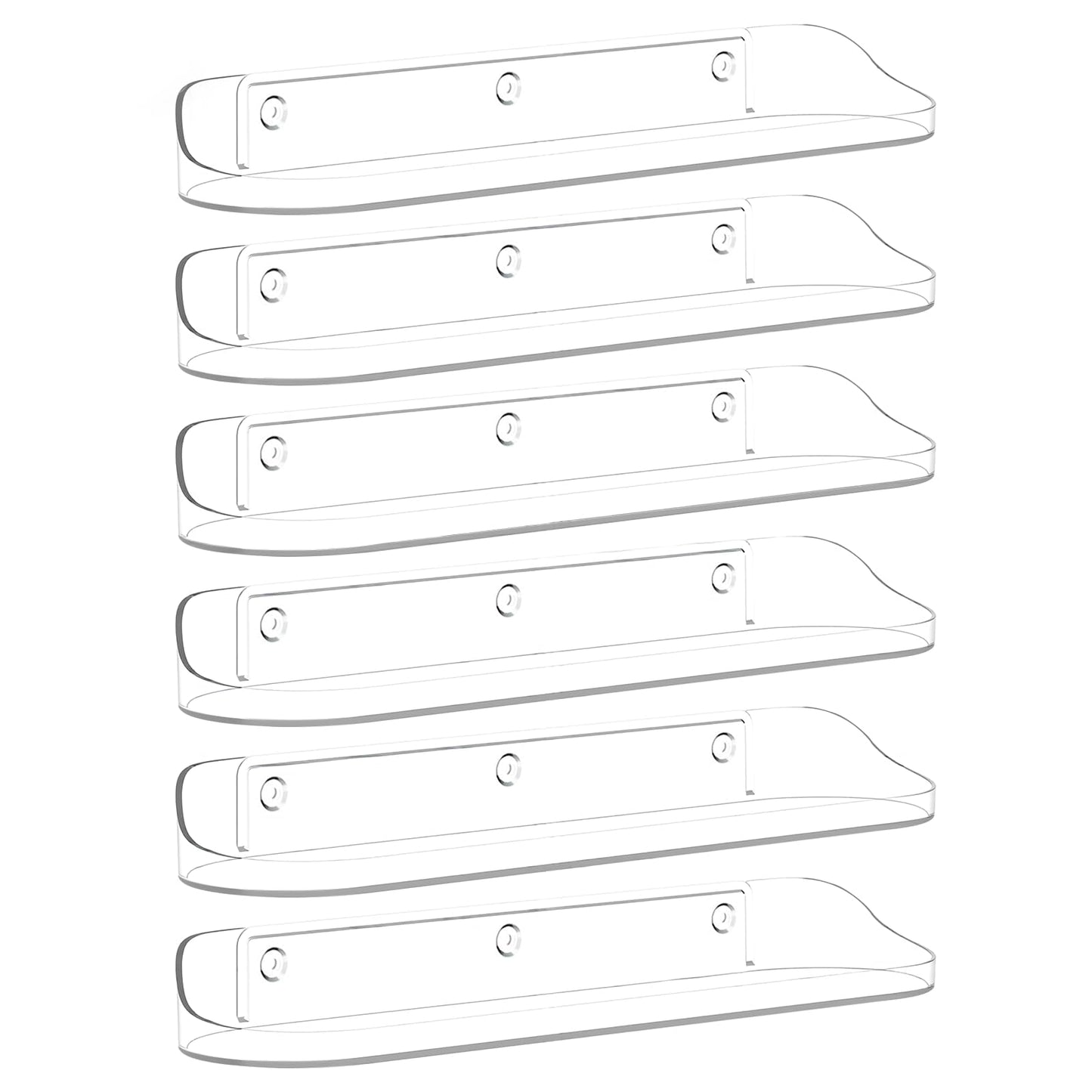 SpaceWhisper Floating Shelves for Wall, 6-Pack 15" Wall Shelves for Bathroom, Bedroom, Kitchen, Living Room, Display Hanging Shelf Organizer for Book, Picture Ledge, Figure Storage, Room Decor (Clear)