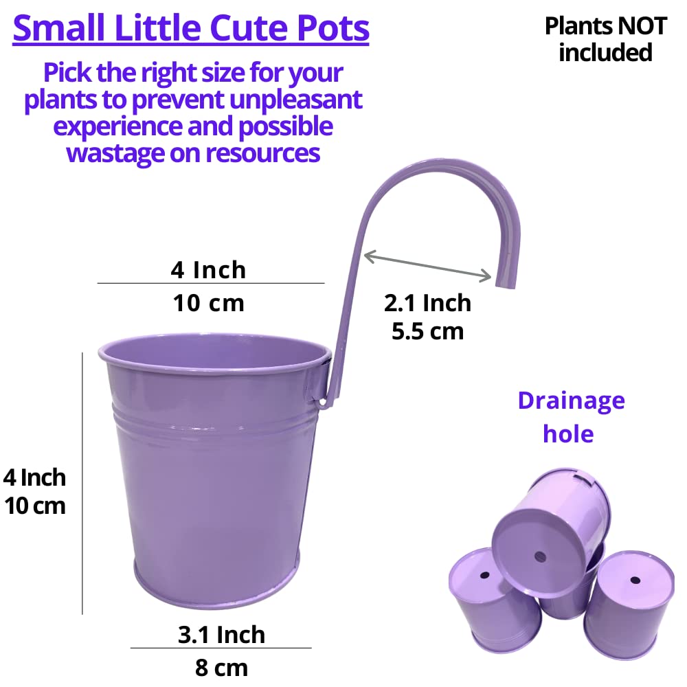 LaLaGreen Small Hanging Planters Outdoor - 10 Pack, 4 Inch Rainbow Planter Colorful Flower Pots Metal Iron, Rail Balcony Garden Deck Railing Plant Hanger Fence Wall, Herb Bucket Indoor Window Boxes