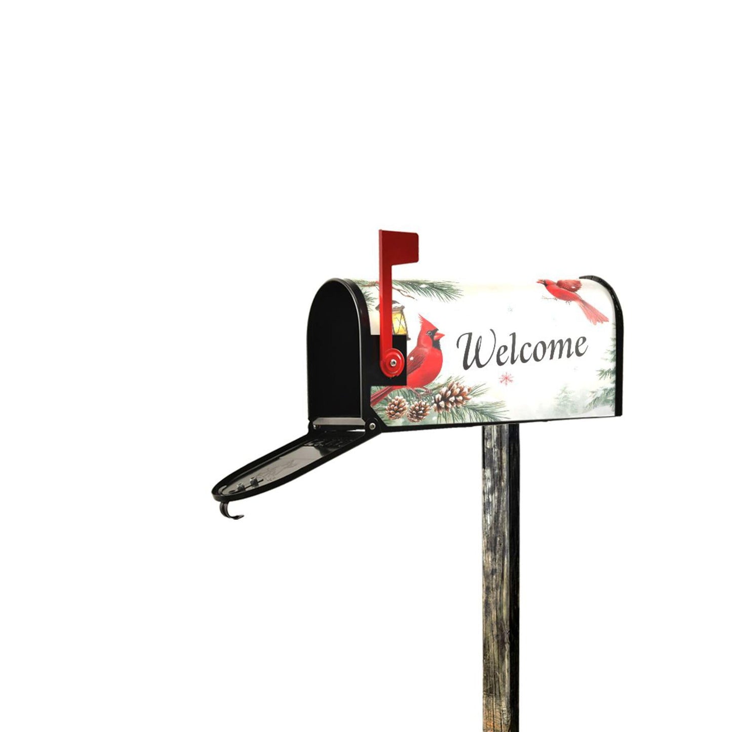 Welcome Winter Cardinal Birds Magnetic Mailbox Covers Christmas Snowflake Poinsettia Mailbox Cover Over Size Full Magnet Garden Yard Porch Mail Boxes Cover Holiday Decorations 25" L x 21" W