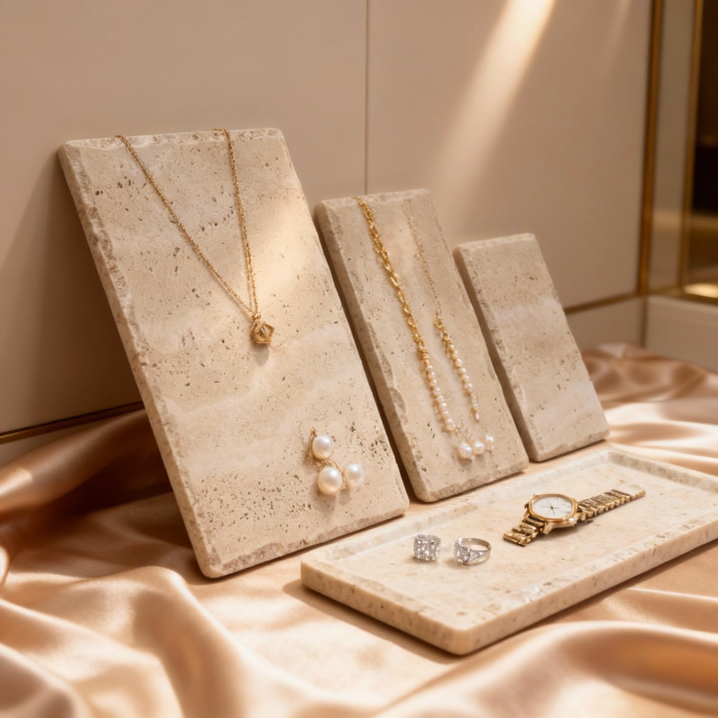 SIRIZEN-DIVING Natural Edge Travertine Jewelry Tray, Single 30 x 20 cm Slab