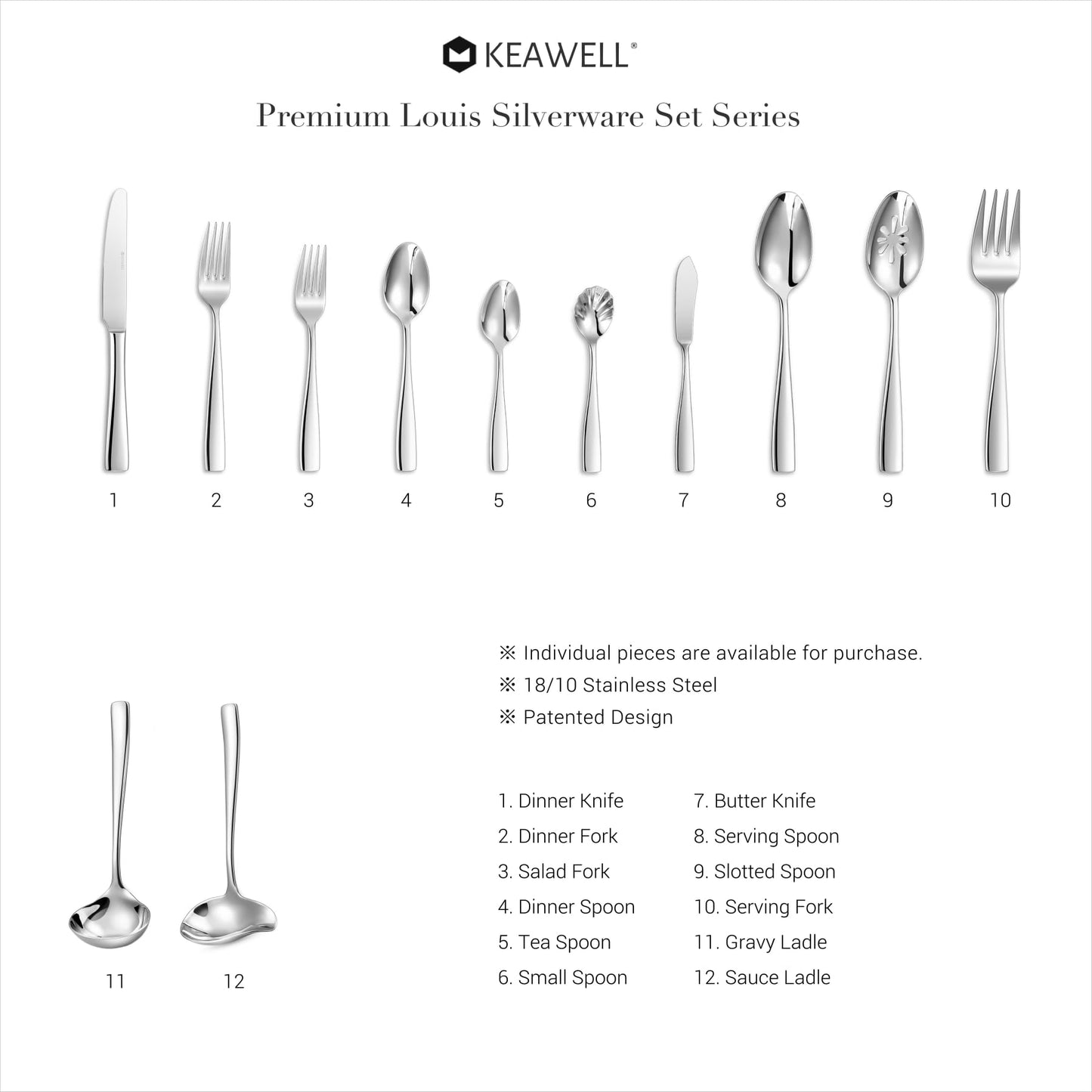 KEAWELL Premium Louis Table Utensils, 18/10 Stainless Steel, Squared Edge, Mirror Finish, Dishwasher Safe (Serving Spoons, Set of 2)