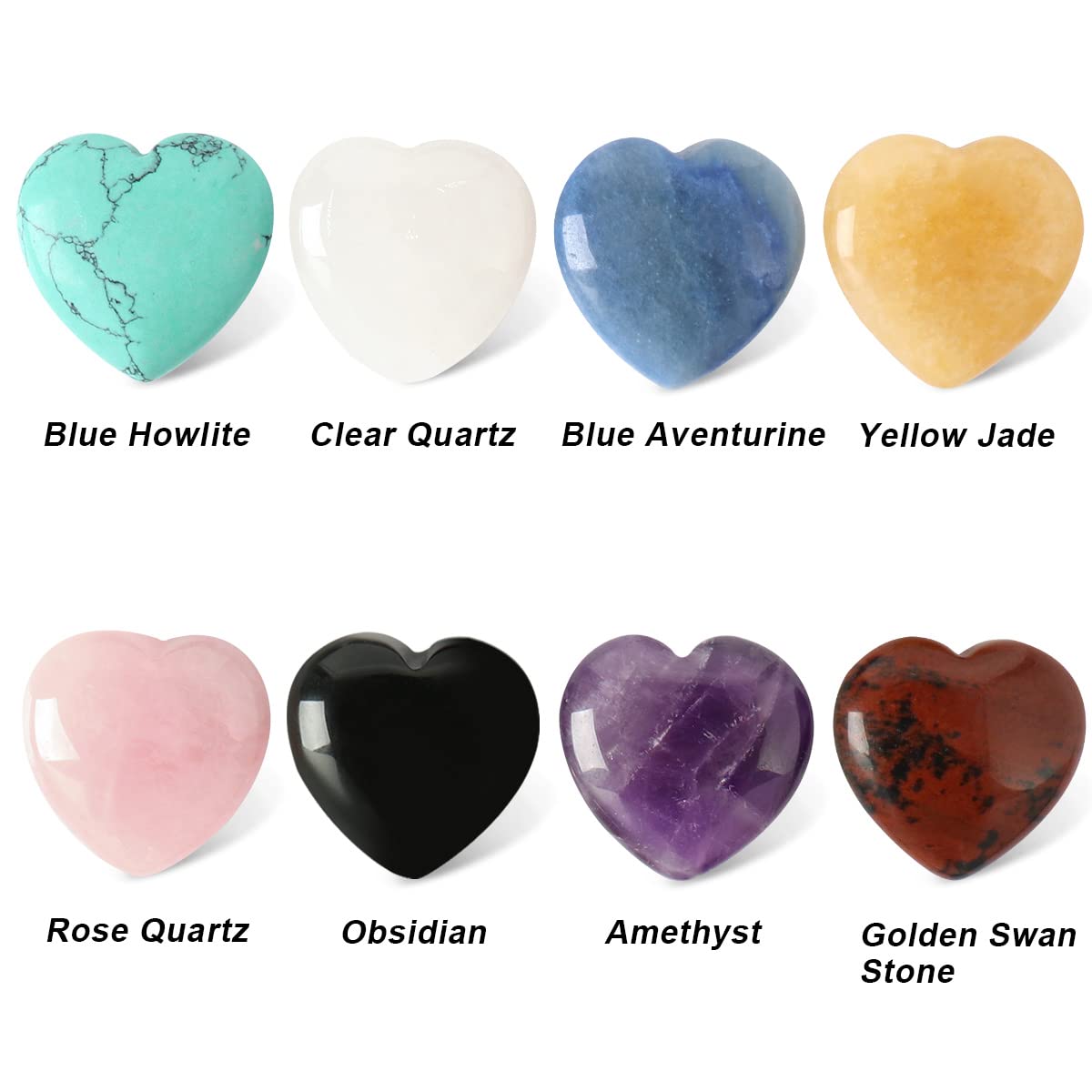 CASMON 8 Pcs Natural Mix Heart Stones Set (1 Inches), Puff Hearts Healing Palm Crystal with Gift Box for Chakra Reiki Home Décor