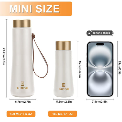 Stainless Steel Thermo Slim Water Bottles Insulated Vacuum 400ml/13.5oz Water Flask Thermal Water Bottles Thermo for Hot and Cold Drinks Coffee Water Perfect for Purse or Kids Lunch Bag(White)