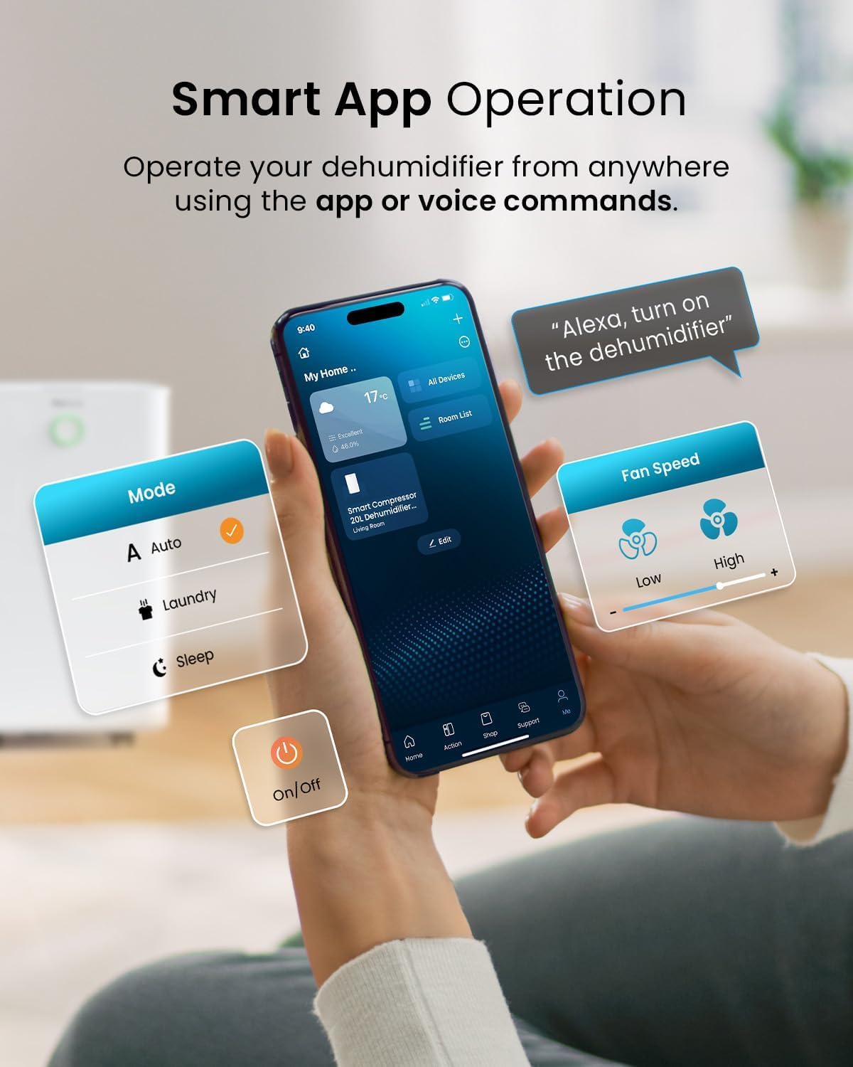 Pro Breeze® 20L OmniDry WiFi Dehumidifier with Automatic Humidity Sensor & Display, 24Hr Timer, Laundry Drying, Continuous Drainage with Smart App - WINNER OF THE WHICH? BEST BUY AWARD