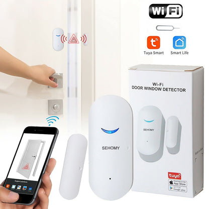 SEHOMY 4 Pack Smart Door Sensor Alarms, WiFi Window Sensor Detector Real-time Alarm Compatible with Alexa Google Assistant, Wireless Home Security Door Open Contact Sensor for Bussiness Burglar Alert