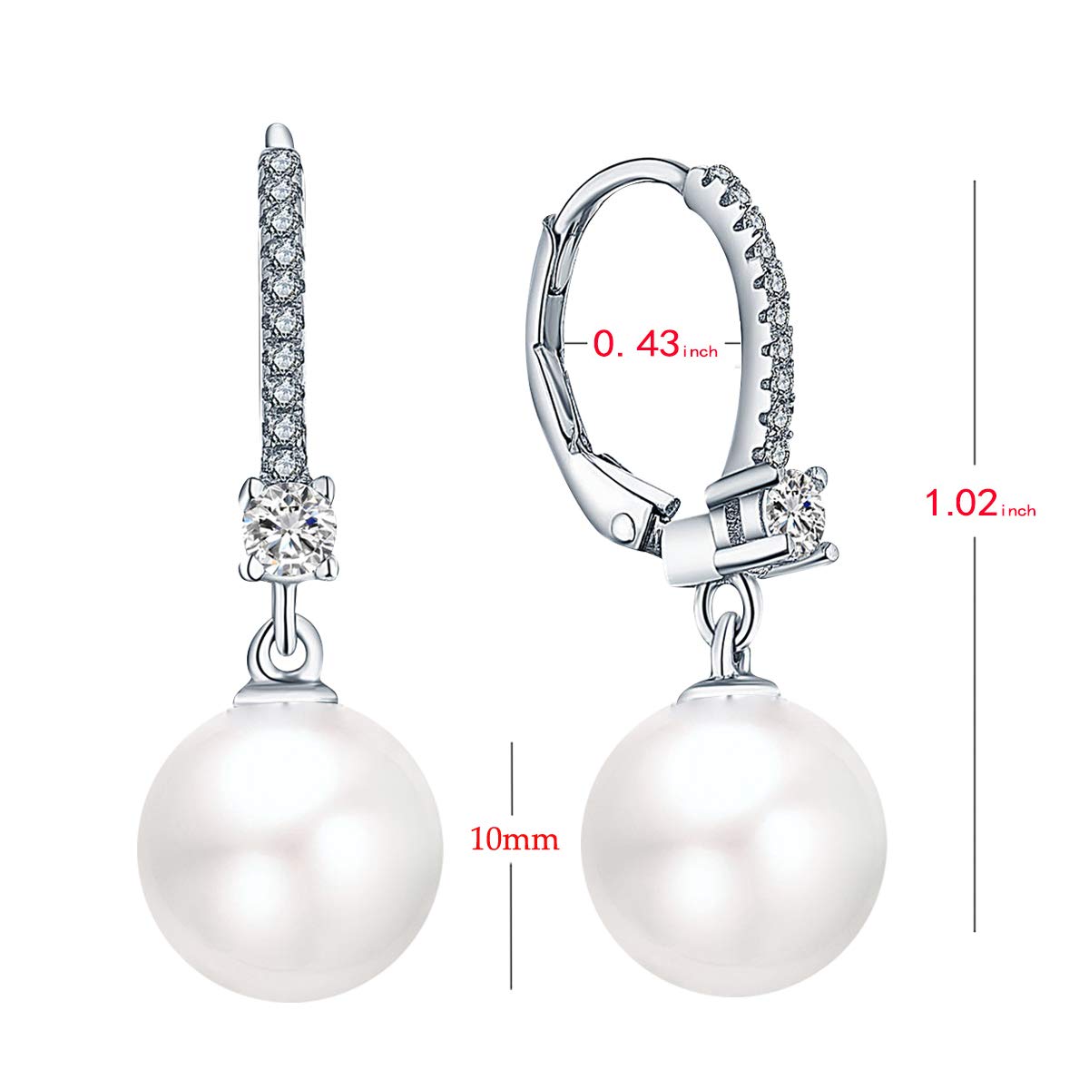 JO WISDOM 925 Sterling Silver Black/White Pearl Earrings for Women with Simulated Dangle Pearls 10mm