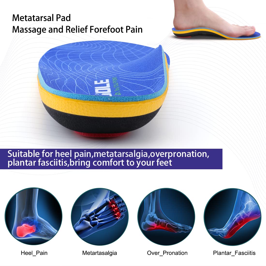VALsole Orthotic Insole,Arch SupportFor Insole,Plantar FasciitisInsole,for OverPronation,Flat Feet,Metatarsalgia,Heel Pain, Insoles for Men and Women,Blue (UK 9-28cm, Blue-V227)