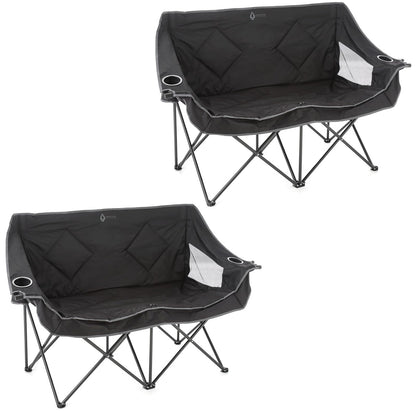ARROWHEAD OUTDOOR 2-Pack Portable Folding Camp Loveseat Chair w/Glass & Cup Holders, Heavy Duty Carry Bag, 650 lbs Weight Capacity