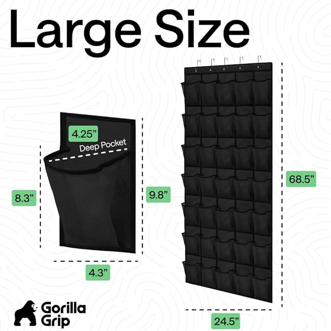 GORILLA GRIP Over the Door Shoe Organizer, 35 Large Breathable Mesh Pockets