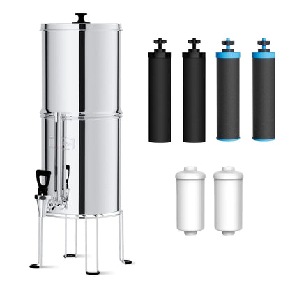 Waterdrop Gravity-fed Water Filter System, NSF/ANSI 42&372 Standard, 2.25G Stainless-Steel System with 4 Filters & Alkaline Water Filter