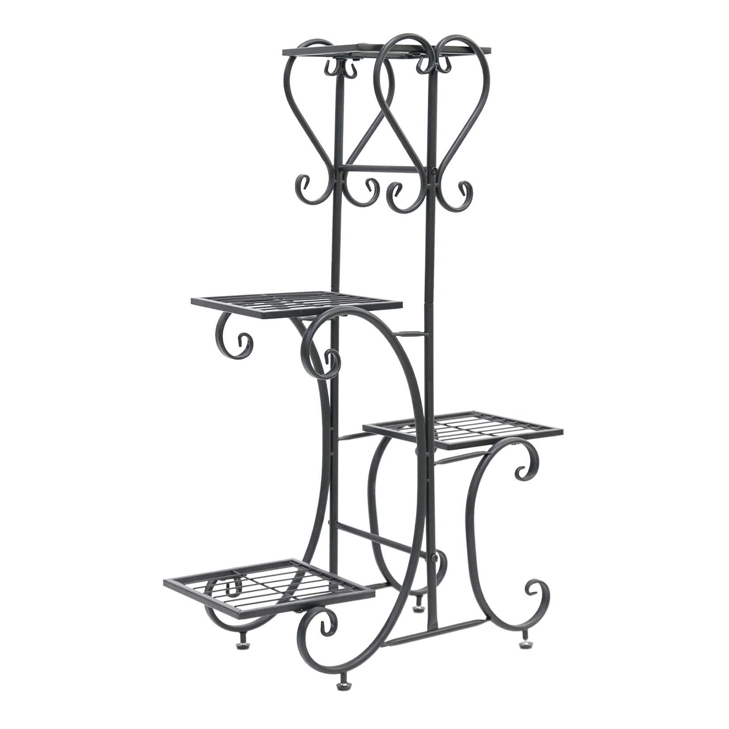 unho Metal Plant Stand Black: 4 Tier Flower Pot Display Rack with Potted Planter Shelves Indoor Storage Shelf Holder for Balcony Living Room Patio Garden Entryway Décor (Black)