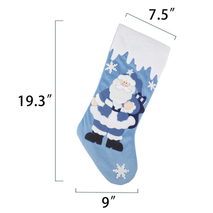 Etistta Classic 19 inch Blue Christmas Stockings Set of 3, Blue White Christmas Decor Velvet Applique Snow Stockings for Christmas Fireplace Decorations - Santa, Snowman
