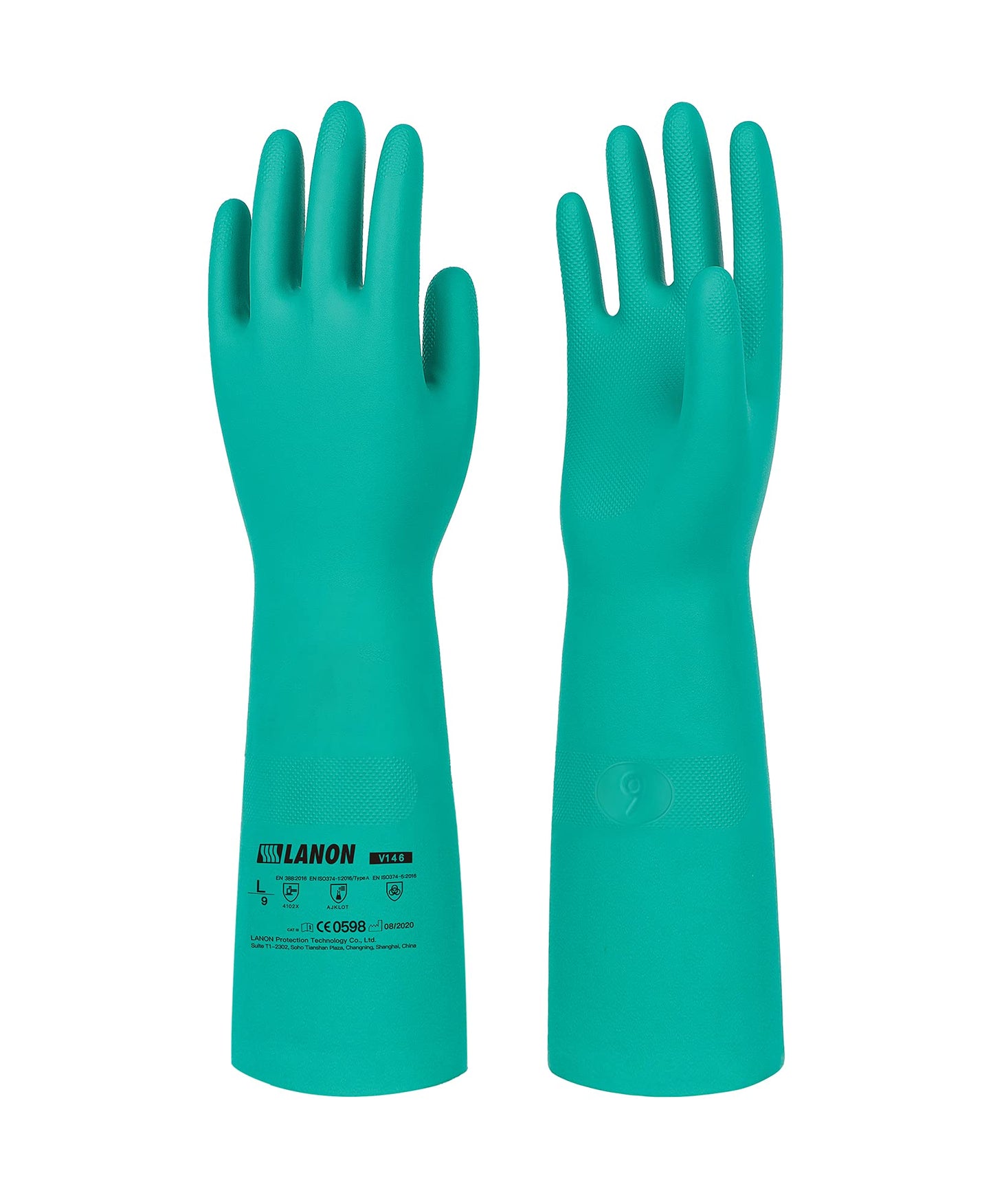 LANON Nitrile Chemical Resistant Gloves, Reusable Heavy Duty Safety Work Gloves, Acid, Alkali and Oil Protection, 18" Length, Non-Slip, X-Large