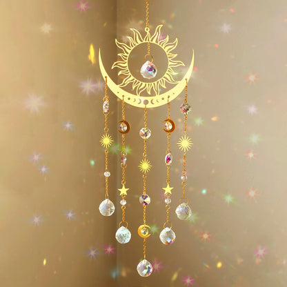 Artilady Sun and Moon Suncatcher - Large Crystal Wind Chimes for Outside Stained Glass Window Hanging Prisms Garden Backyard Ceiling Room Decor Christmas Housewarming Birthday Gift for Girls