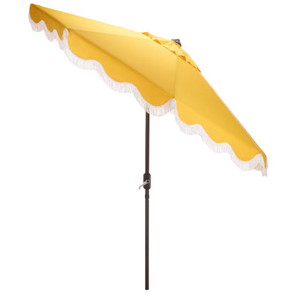 SAFAVIEH Outdoor Patio Furniture Collection – Torsa 9 Ft Yellow & Brown Crank Umbrella, Market-Style Patio Umbrella with Metal Pole, Classic Outdoor Shade Accent (PAT8014Y)