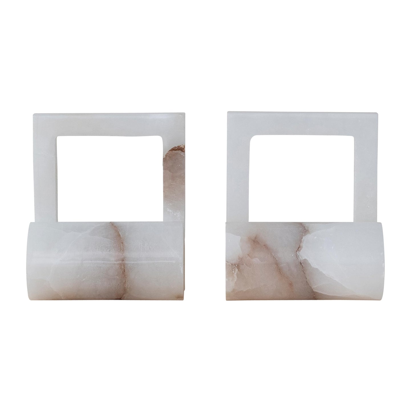 Creative Co-Op 2-Piece Alabaster Bookends with Cut-Outs, Translucent White