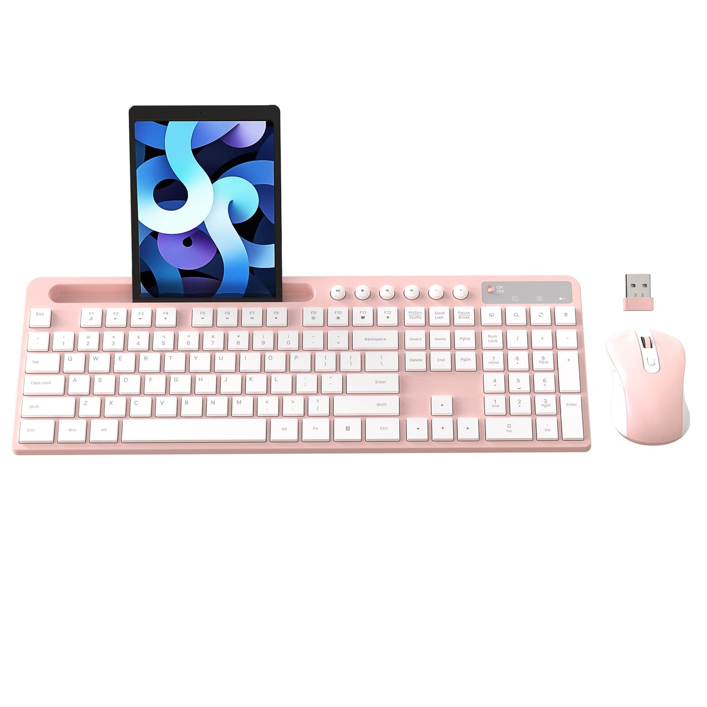 Wireless Keyboard and Mouse Combo, MARVO 2.4G Ergonomic Wireless Computer Keyboard with Phone Tablet Holder, Silent Mouse with 6 Button, Compatible with MacBook, Windows (Black)