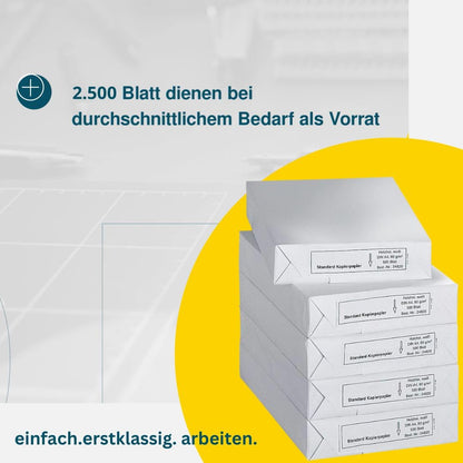 Schäfer Shop Copy Paper A4, 80 g/m² Printer Paper, Laser, Inkjet, Fax Paper, 2500 Sheets, 5 Packs of 500 Sheets, White