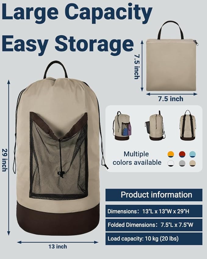 Laundry Bag with Shoulder Straps and Mesh Pocket Laundry Backpack Large