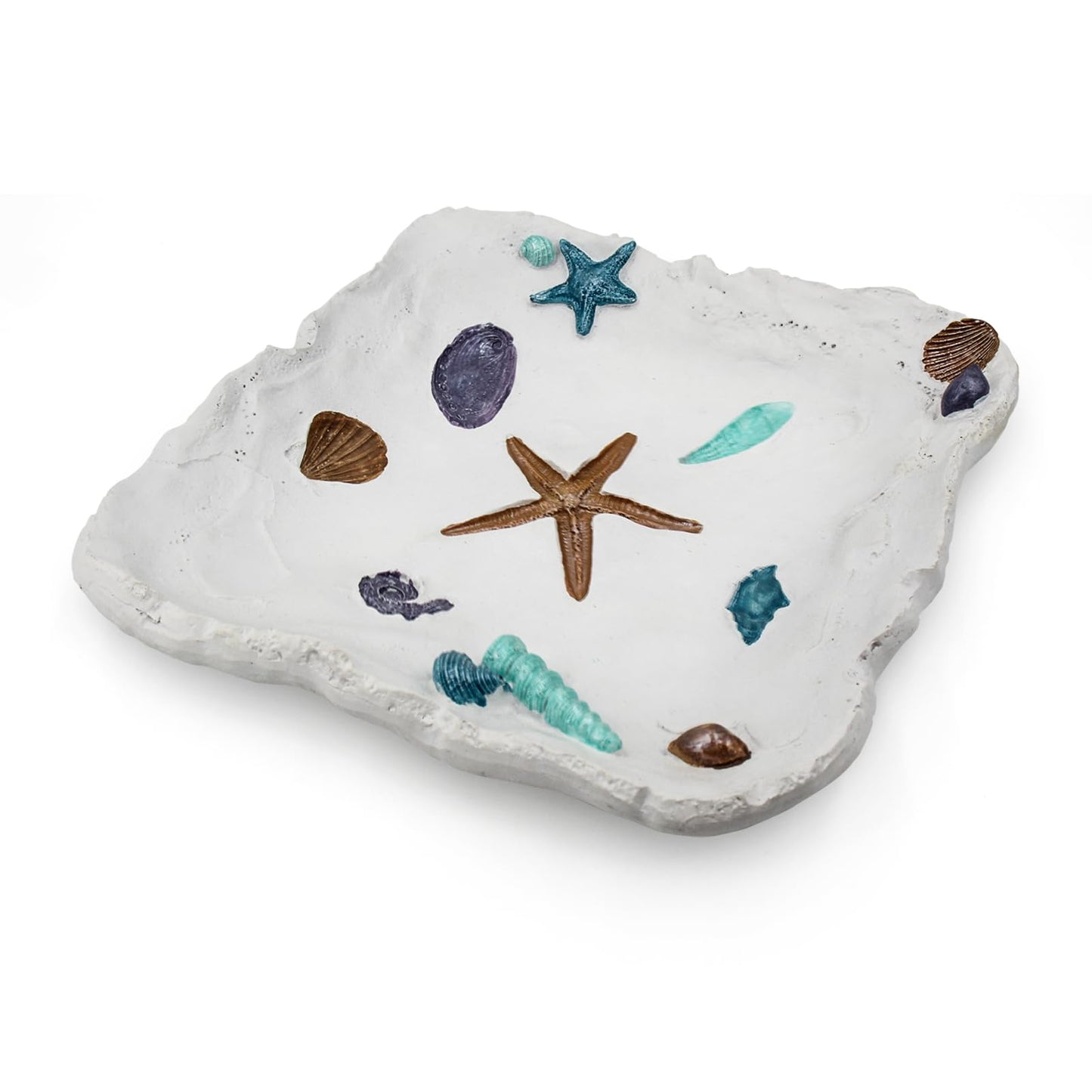 Afadorable White Resin Ocean Tray, Decorative Seashell Starfish Conch Bowl Key Trinket Storage, Coastal Centerpiece Table Decor for Home Living Room Kitchen, Beach Themed Wedding Party Decor