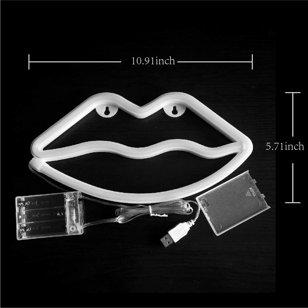 JYWJ Lip Neon Sign,USB or 3-AA Battery Powered Neon Light,LED Table Decoration,Bedroom Wall Decoration,Birthday Gift,Wedding Supplies Business Gift (Purple)