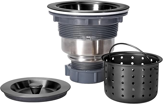 Kitchen Sink Drain 3-1/2 Inch Black Sink Drain Assembly Kit, Removable Deep