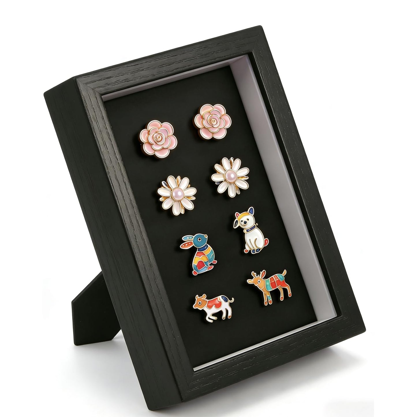 ZAYHENYOO Pin Display Case, Enamel Pin Collection Display with Deep Shadow Box Picture Frame with True Glass or DIY Craft Shadowbox for Shells/Flowers, Hanging or Tabletop Display (Black, 1P 6*8)